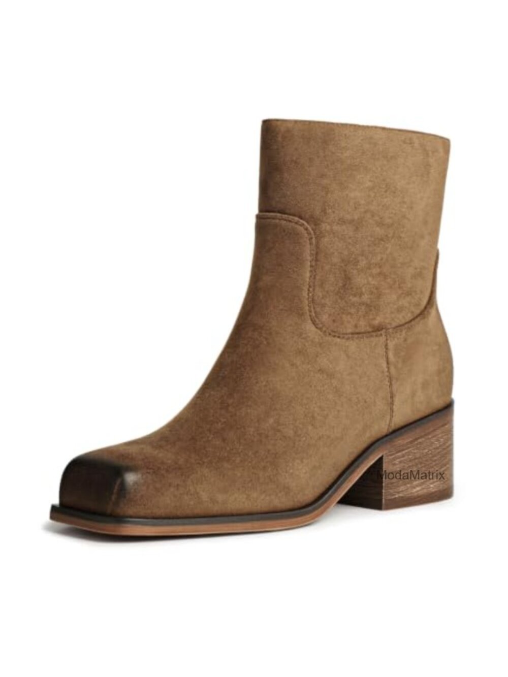 Women's Square Toe Ankle Boots Chunky Block Heel Faux Suede Dress Booties